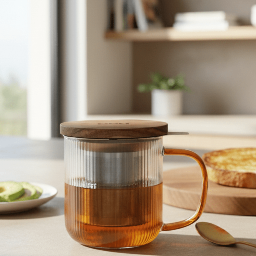 Borosilicate glass tea infuser with amber handle 300ml - anatomē