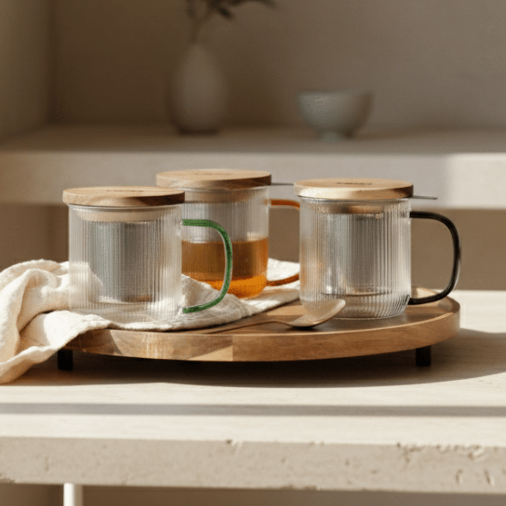 Borosilicate glass tea infuser with amber handle 300ml - anatomē