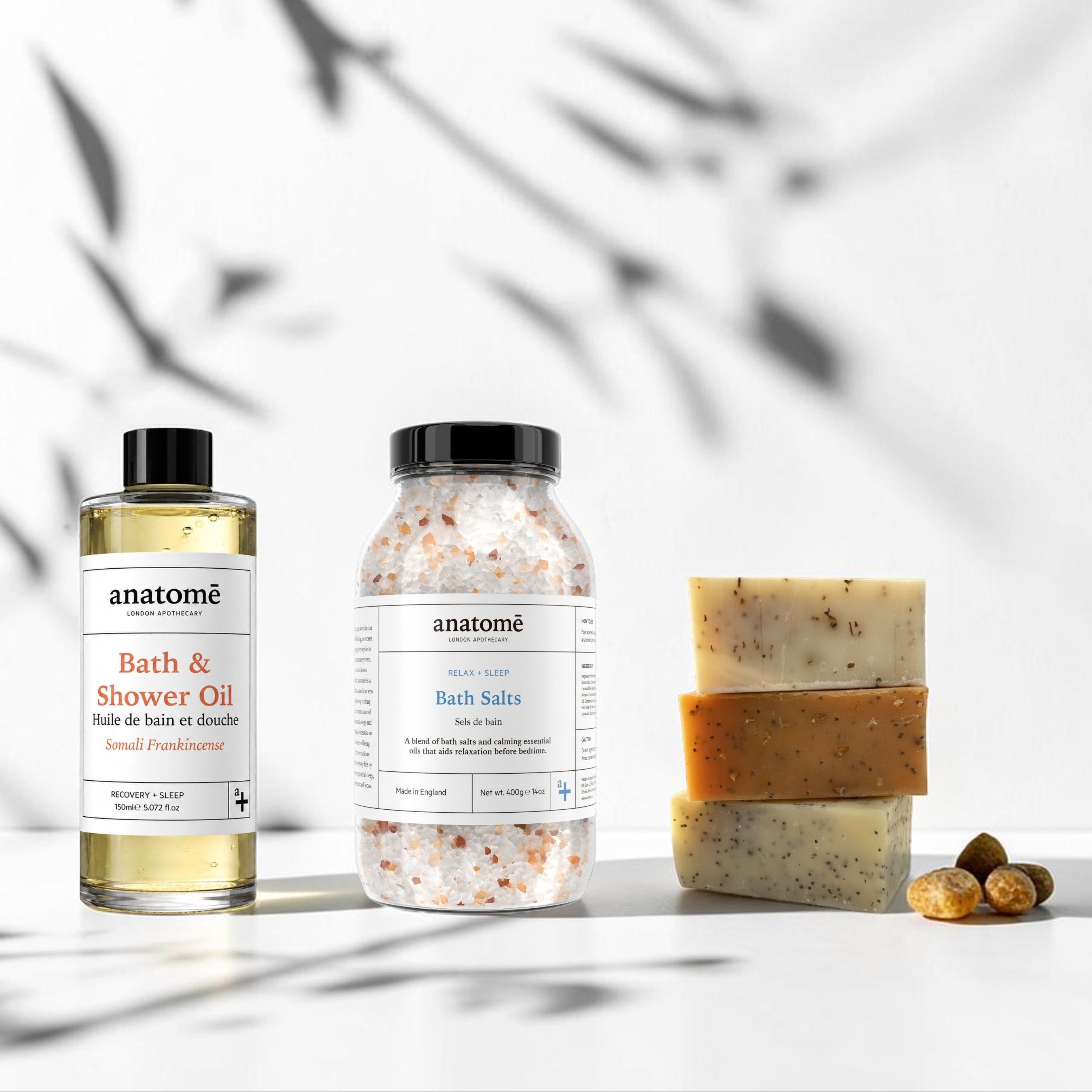 Relax and Unwind: Bathing Salt, Frankincense Bath Oil and Handmade Soap Trio