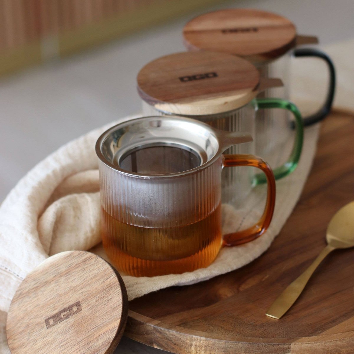 Borosilicate glass tea infuser with amber handle 300ml - anatomē