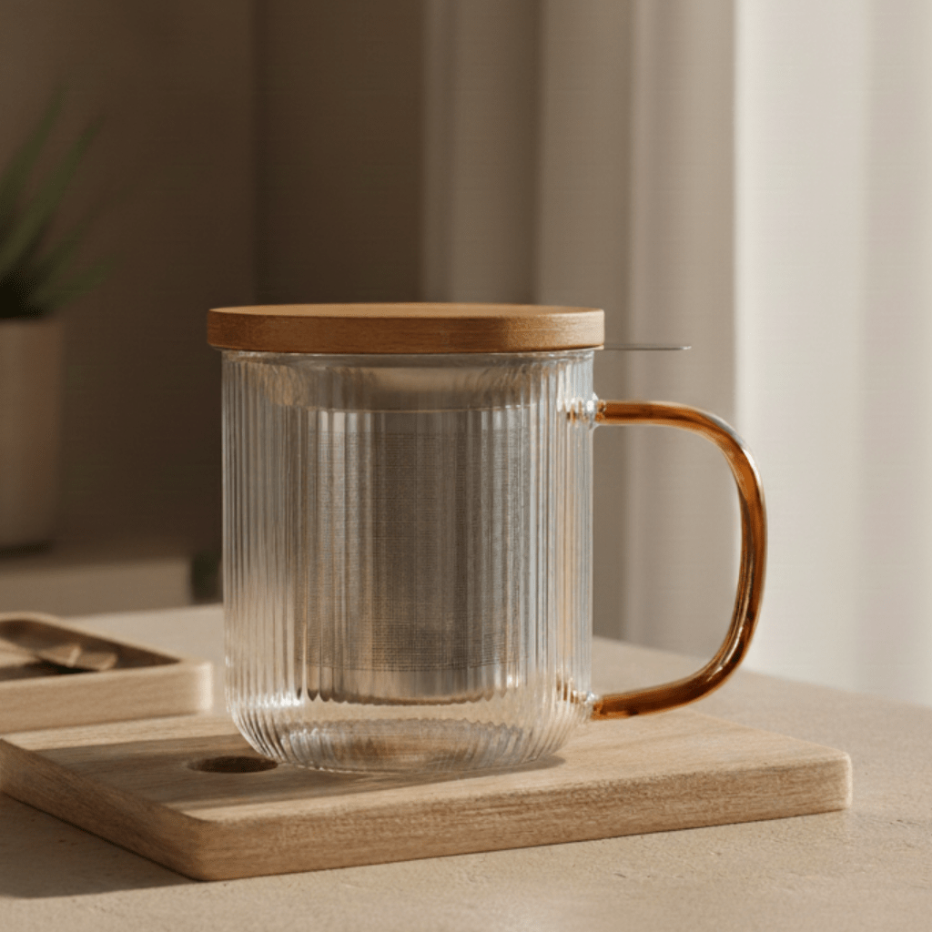Borosilicate glass tea infuser with amber handle 300ml - anatomē